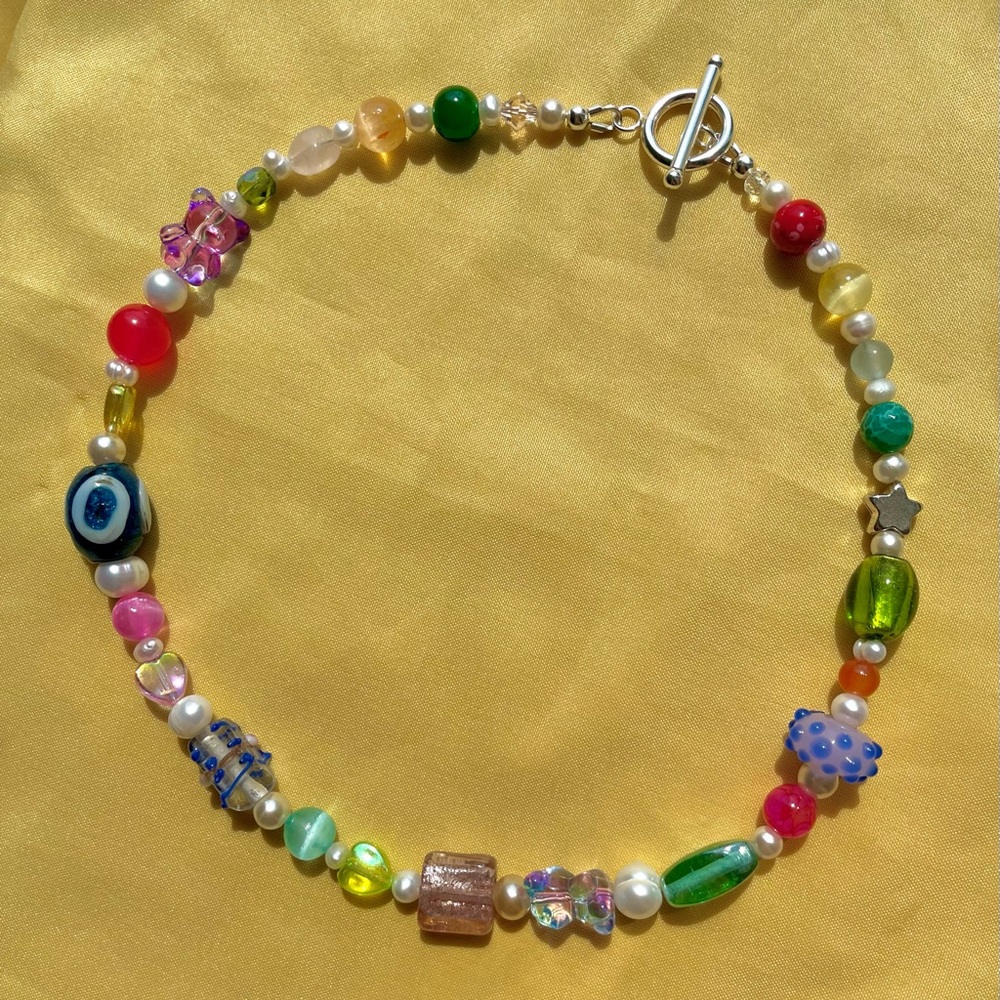 Handmade Pearl and Gem Beaded Necklace